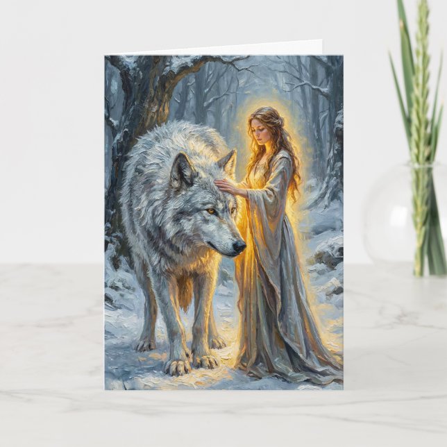 Winter Goddess & White Wolf Card (Front)