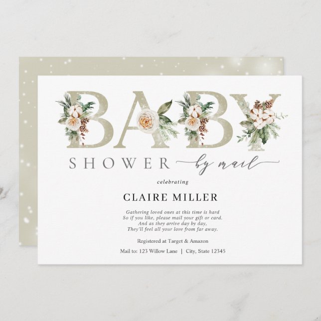 Winter Gold Baby Shower by Mail Invitation (Front/Back)