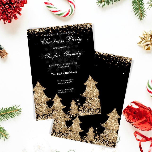 Winter Gold Glitter Christmas Tree Party Invitation (Creator Uploaded)