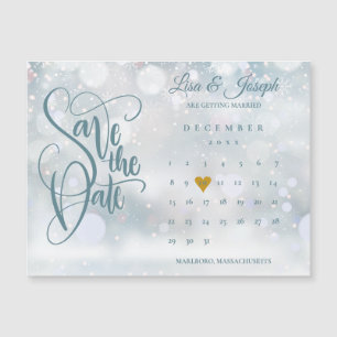 Winter Gold Heart Calendar Save the Date