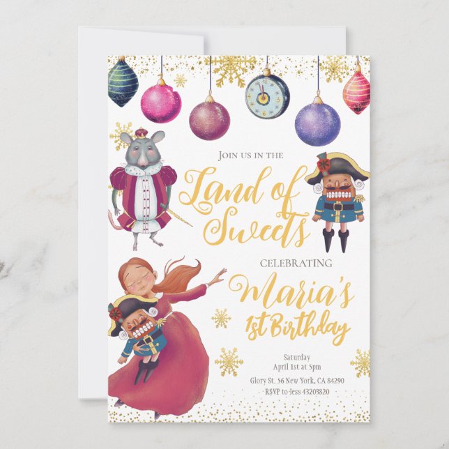 Winter Gold Nutcracker Birthday Invitation (Front)