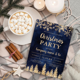 Winter gold snow pine navy corporate Christmas Invitation