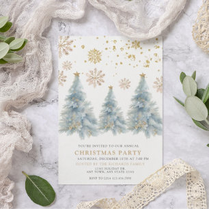 Winter Gold Snowflakes Rustic Christmas Party Invitation