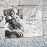 Winter Golden 50th Anniversary Save the Date Photo Announcement Postcard<br><div class="desc">Featuring delicate gold hearts confetti on a winter frost background,  you can personalise with your special photo and fifty years golden anniversary save the date information in chic lettering. Designed by Thisisnotme©</div>