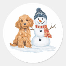 Winter Goldendoodle Dog Cute Snowman