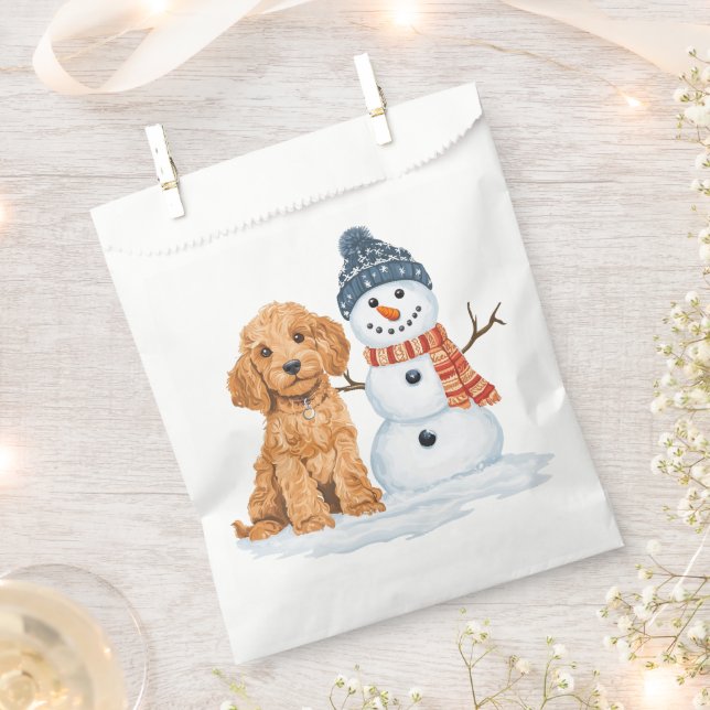 Winter Goldendoodle Dog Cute Snowman Favour Bag (Clipped)