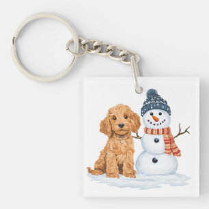 Winter Goldendoodle Dog Cute Snowman Key Ring