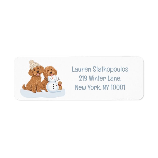 Winter Goldendoodle Dog Cute Snowman Return Address Label (Front)