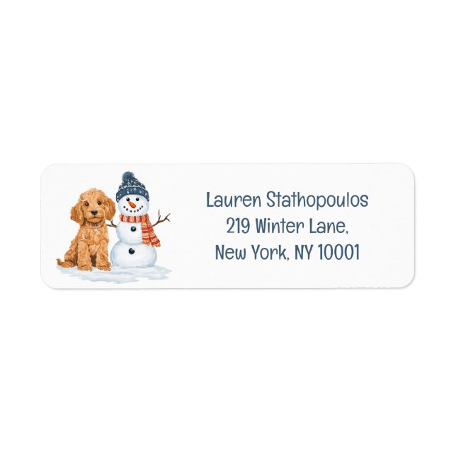 Winter Goldendoodle Dog Cute Snowman Return Address Label (Front)