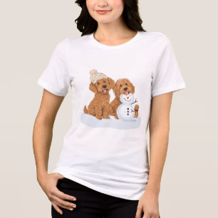 Winter Goldendoodle Dog Cute Snowman Tri-Blend Shirt