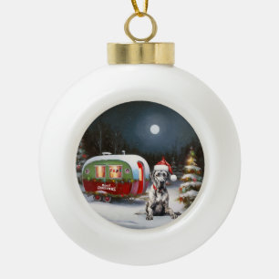 Winter Great Dane Caravan Christmas Adventure Ceramic Ball Christmas Ornament