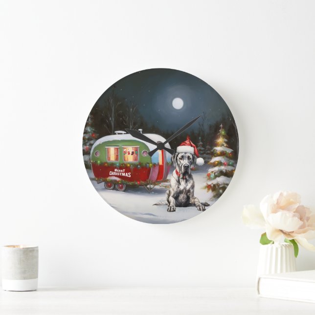 Winter Great Dane Caravan Christmas Adventure Large Clock (Home)