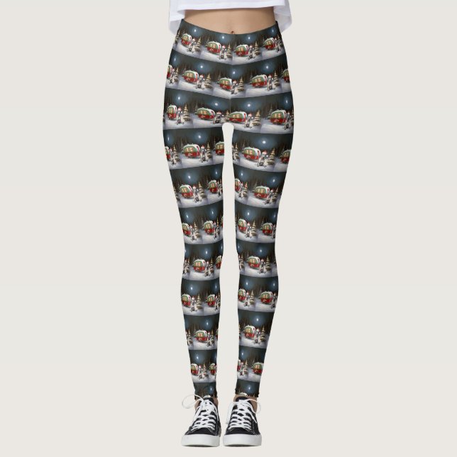 Winter Great Dane Caravan Christmas Adventure Leggings (Front)