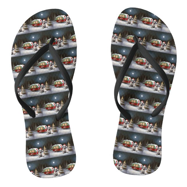 Winter Great Dane Caravan Christmas Adventure Thongs (Footbed)