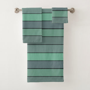 Winter Green And Gray Stripes On Watercolor Paper Bath Towel Set