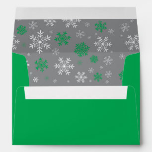 Winter Green and Grey Snowflake Pattern Envelope