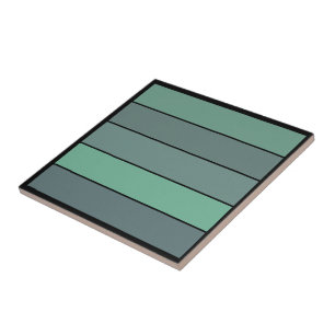 Winter Green And Grey Stripes On Watercolor Paper Ceramic Tile