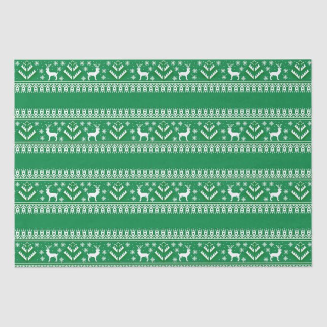 Winter Green and White Christmas Fair Isle Tissue Paper (Front)