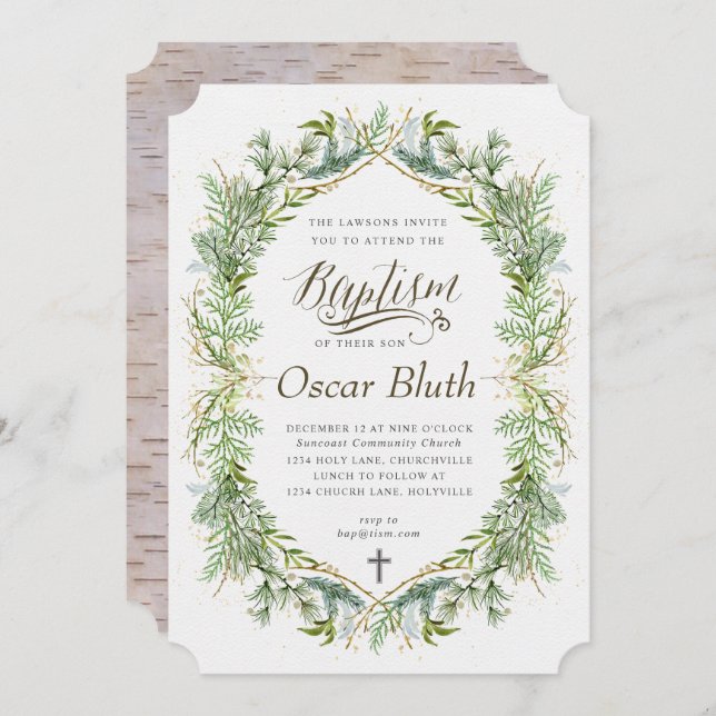 Winter Green Baptism invitation (Front/Back)