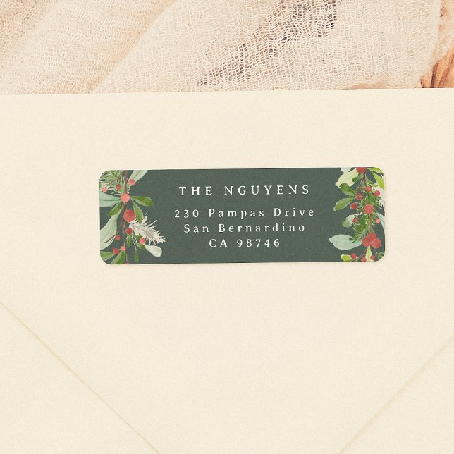 Winter Green | Botanical Christmas Family Name Return Address Label (Creator Uploaded)