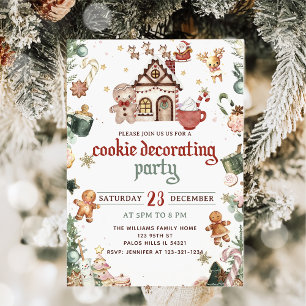 Winter Green Christmas cookie decorating party Invitation