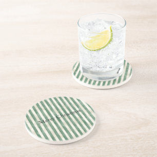 Winter Green Cream Stripes Christmas   Coaster