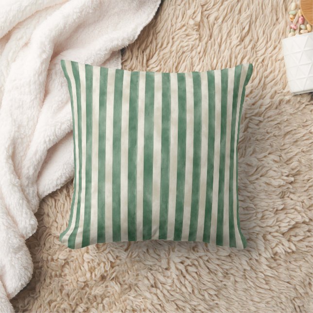 Winter Green Cream Stripes Christmas   Cushion (Blanket)