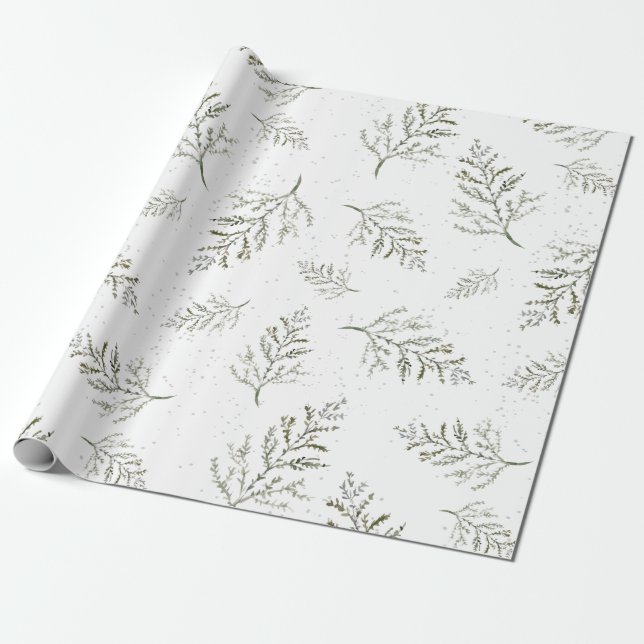 Winter Green Foliage Pattern Wrapping Paper (Unrolled)