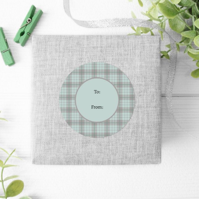 Winter Green Grey Fun Pastel Plaid Christmas Classic Round Sticker (Creator Uploaded)