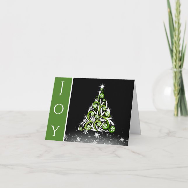 Winter Green Mint Candy Fancy Christmas Tree Holiday Card (Front)