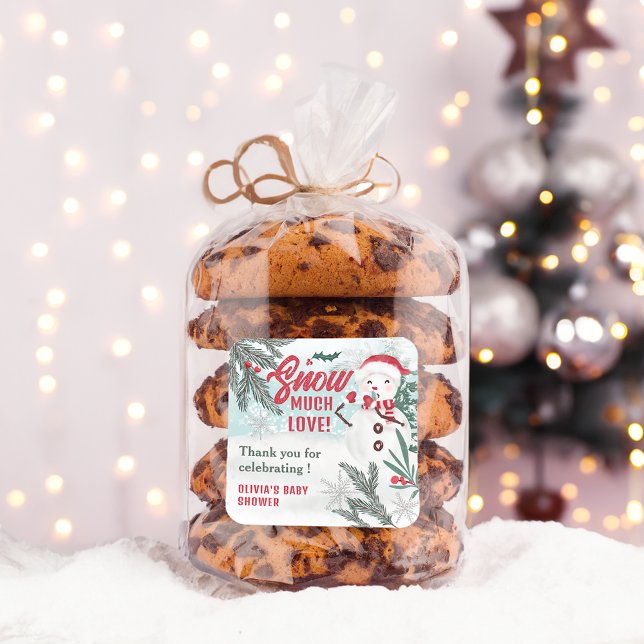 Winter green pine ice snowman baby shower thank square sticker (Winter green pine ice snowman baby shower thank square sticker)