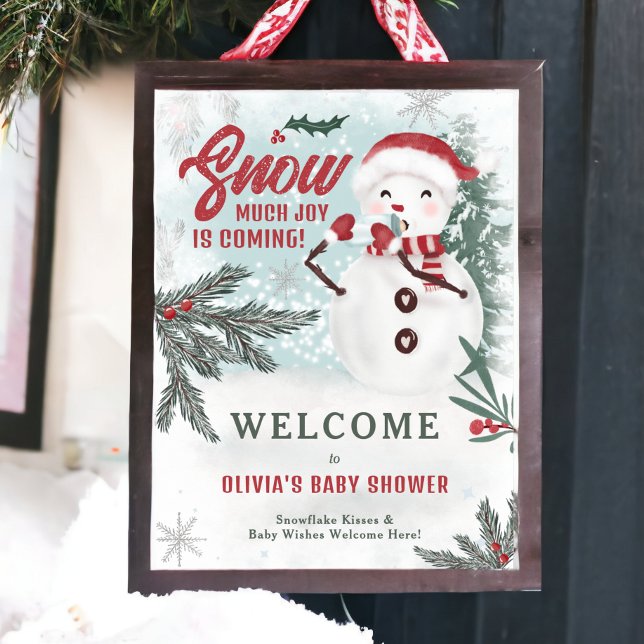 Winter green pine ice snowman welcome baby shower poster (Winter green pine ice snowman welcome baby shower poster)