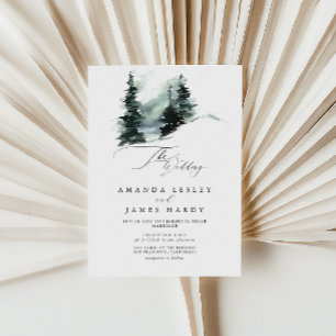 Winter Green Pine Snow Photo Wedding Party Invitation