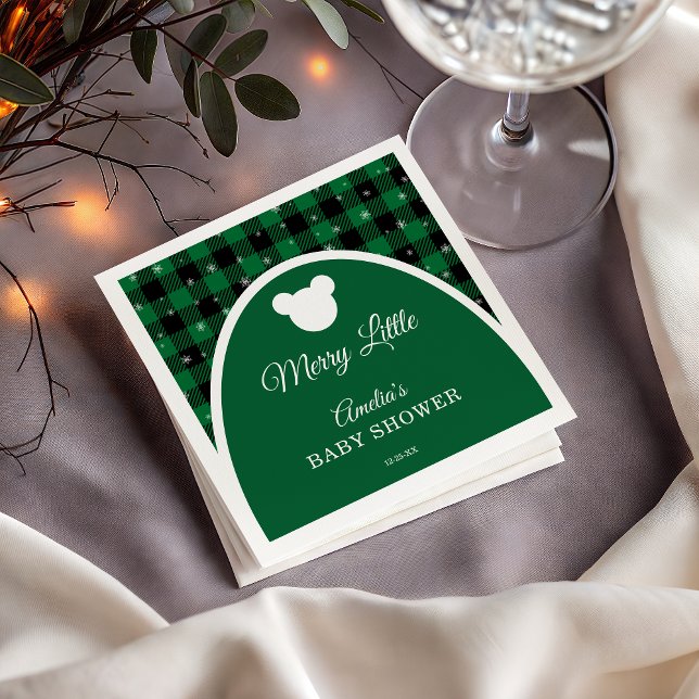 Winter Green Plaid Merry Little Baby Shower Napkin (Creator Uploaded)