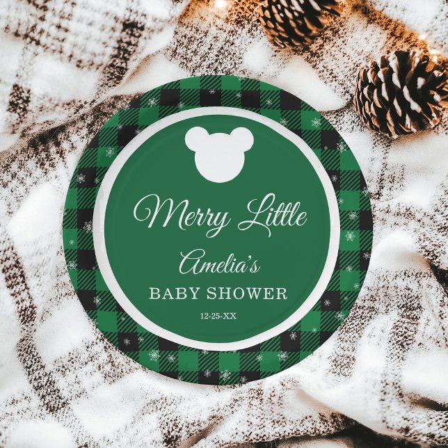Winter Green Plaid Merry Little Baby Shower Paper Plate (Creator Uploaded)