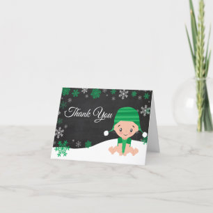 Winter Green Snowflake Baby Thank You Card