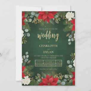Winter Green Velvet Christmas Floral Wedding Invitation