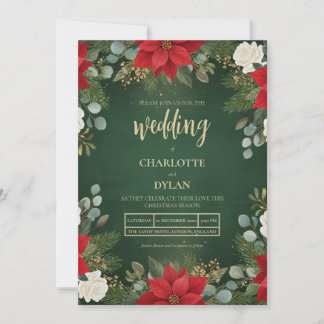 Winter Green Velvet Christmas Floral Wedding Invitation