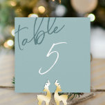 Winter Green, Wedding Table Number Card<br><div class="desc">Sage green table sign with beautiful white script writing. Square table sign card coordinates perfectly with a variety of pine tree or evergreen,  winter eucalyptus wedding themes.</div>