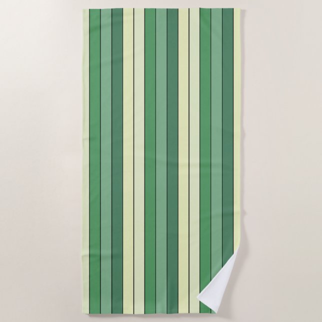 Winter Green Yellow Stripes On Watercolor Paper  Beach Towel (Front)