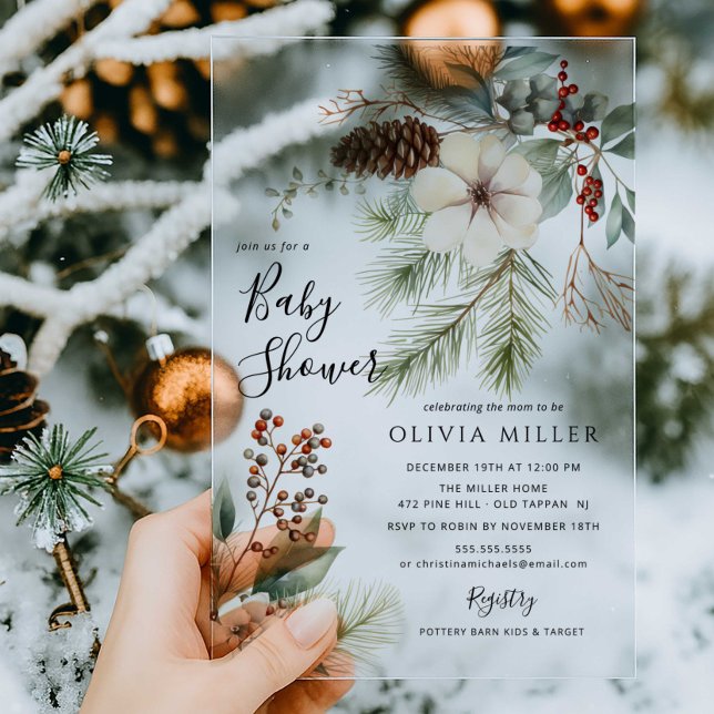 Winter Greenery Acrylic Baby Shower Invitation (Creator Uploaded)