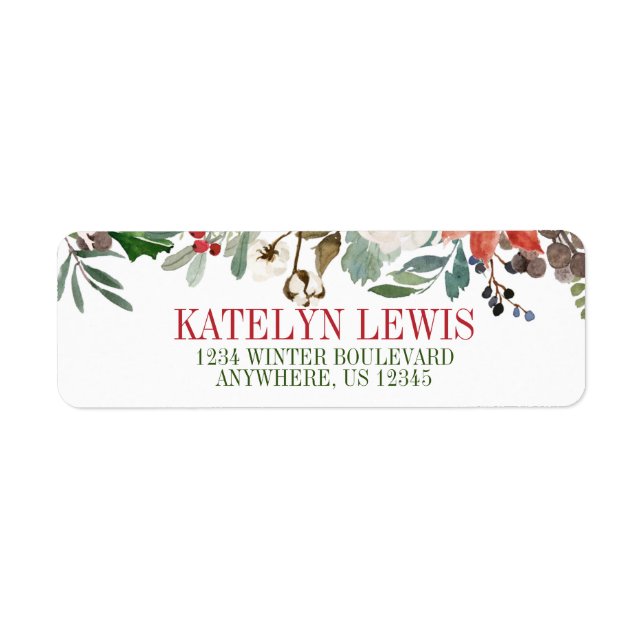 Winter Greenery Address Labels with Holly (Front)