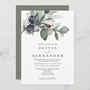 Winter Greenery and Berries wedding Invitation
