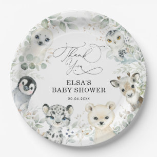 Winter Greenery Arctic Animals Neutral Baby Shower Paper Plate