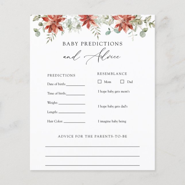 Winter Greenery Baby Advice and Predictions Card (Front)
