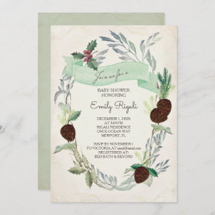 Winter Greenery Baby Shower Invitation