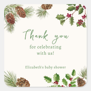 Winter Greenery Baby Shower Thank You Sticker