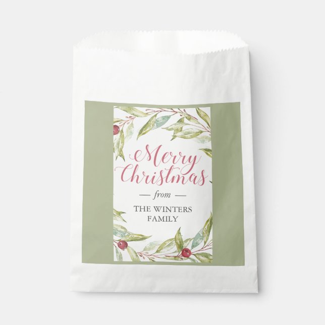 Winter Greenery Berries Wreath Christmas Favour Bag (Front)