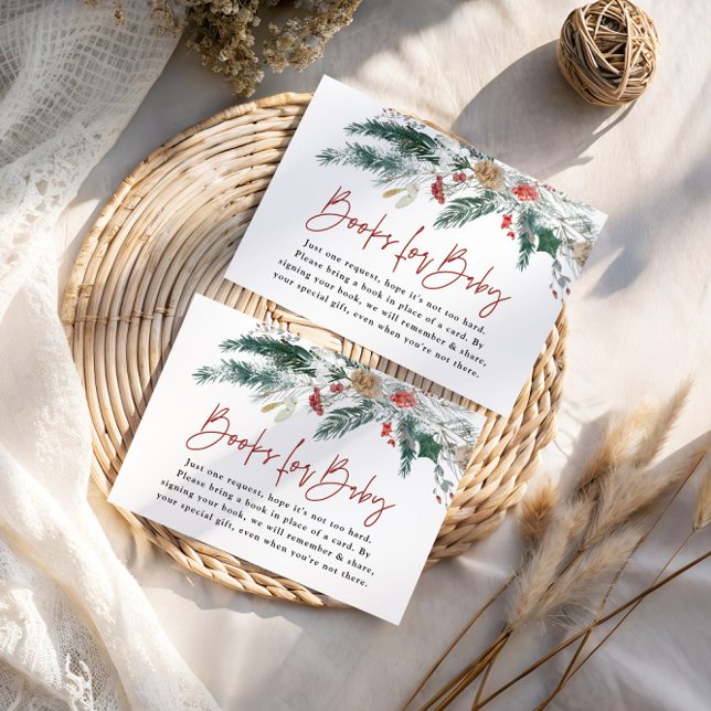 Winter Greenery Books For Baby Shower Card (Creator Uploaded)