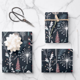 Winter greenery botanical holiday  wrapping paper sheet